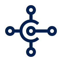 A blue and white logo